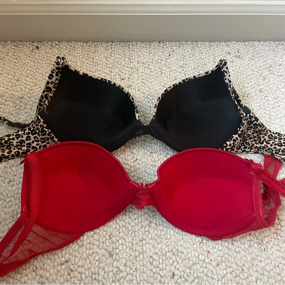 Leopard Print and Red Lace Sexy Push-Up Bras - Picture 2 of 4